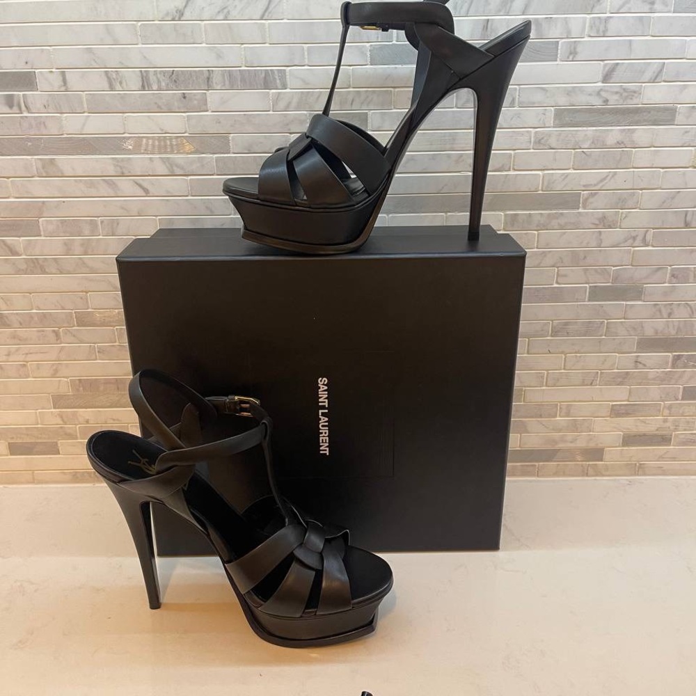 Saint Laurent Tribute Leather 105mm Platform Sandals size 39 - Picture 6 of 9